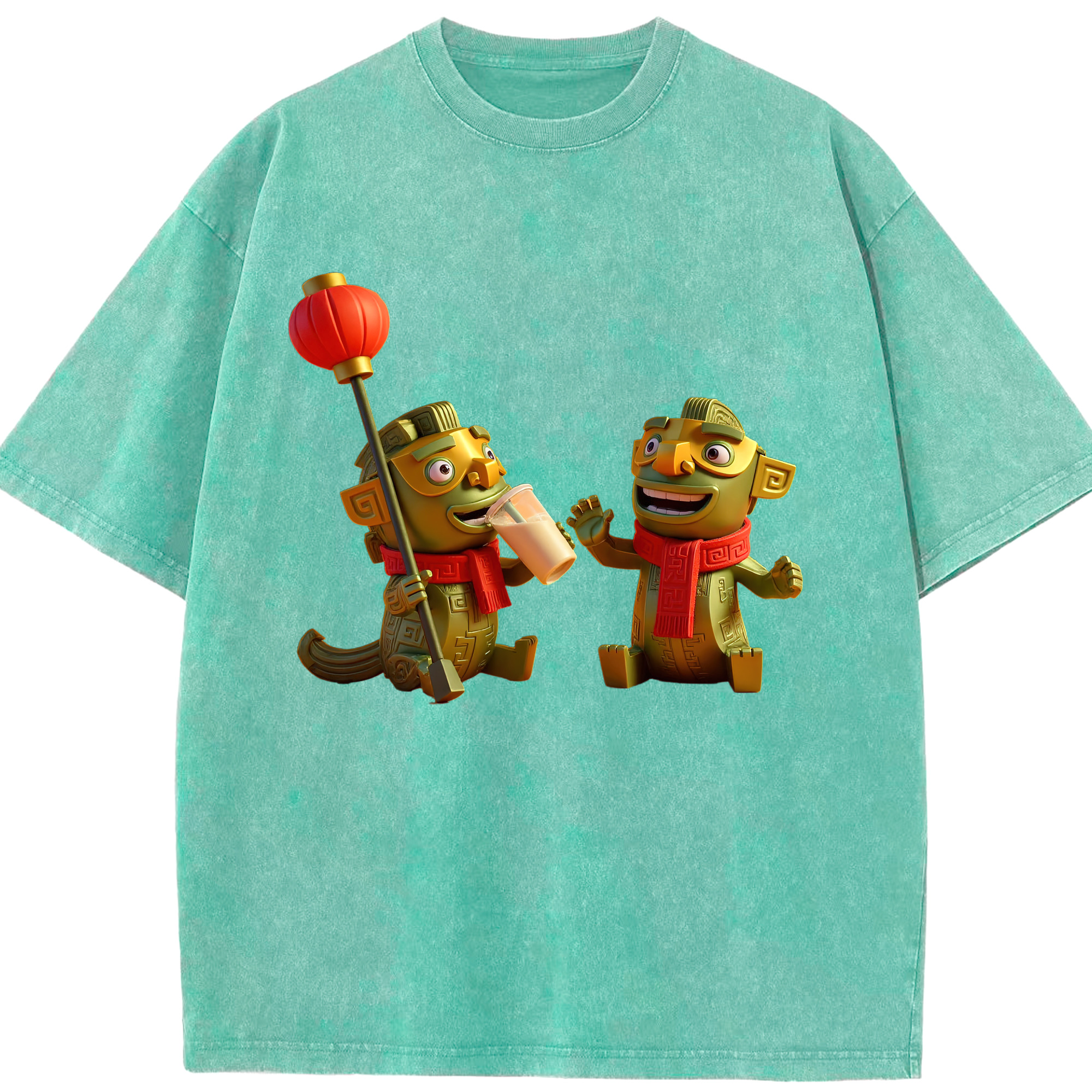 （画像用） Ne Zha 2 ナタ 魔童の大暴れ 綿100% ヴィンテージ風 半袖Tシャツ（フロントプリント）